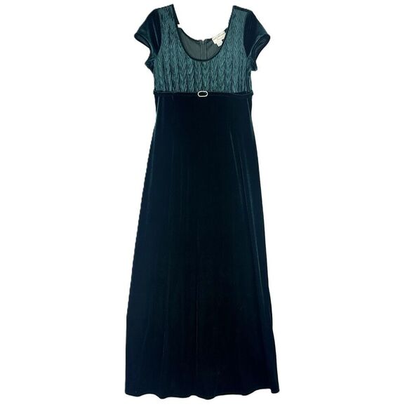 Papell Boutique Evening Velvet Maxi Dress Size 16 Emerald Green Formal Stretch - Picture 1 of 6